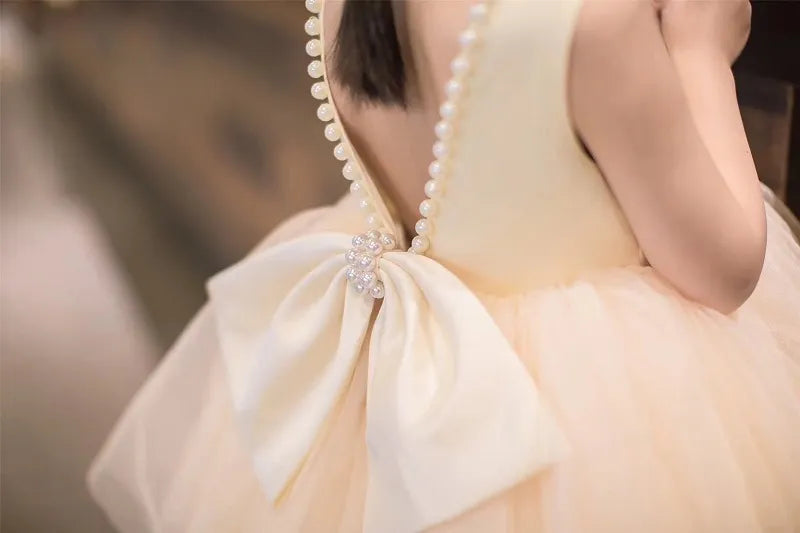 Pearl Bow Sateen Tulle Dress