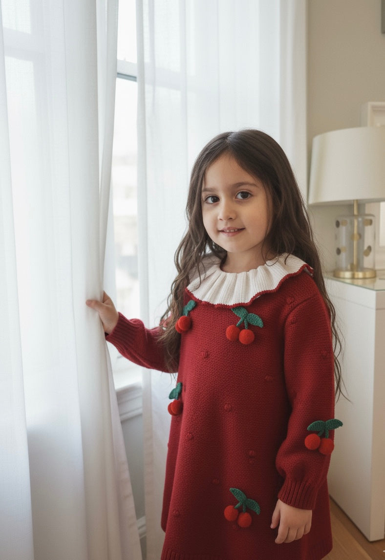 Cherry Red Knit Girls Dress