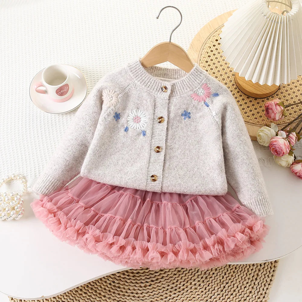 Girls Daisy Floral Soft Knit Cardigan