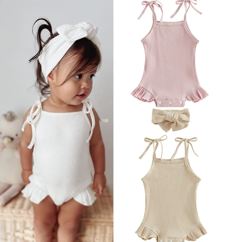 Baby Ruffle Cotton Romper – Sleeveless Summer Bodysuit – Peachy