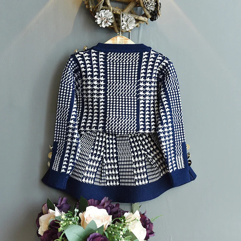 Houndstooth Girls Knit Top & Skirt Set