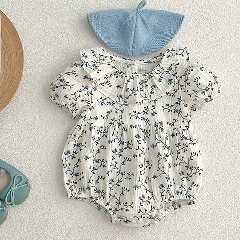 Baby Blue Floral Romper / Onesie - Peachy Bloomers
