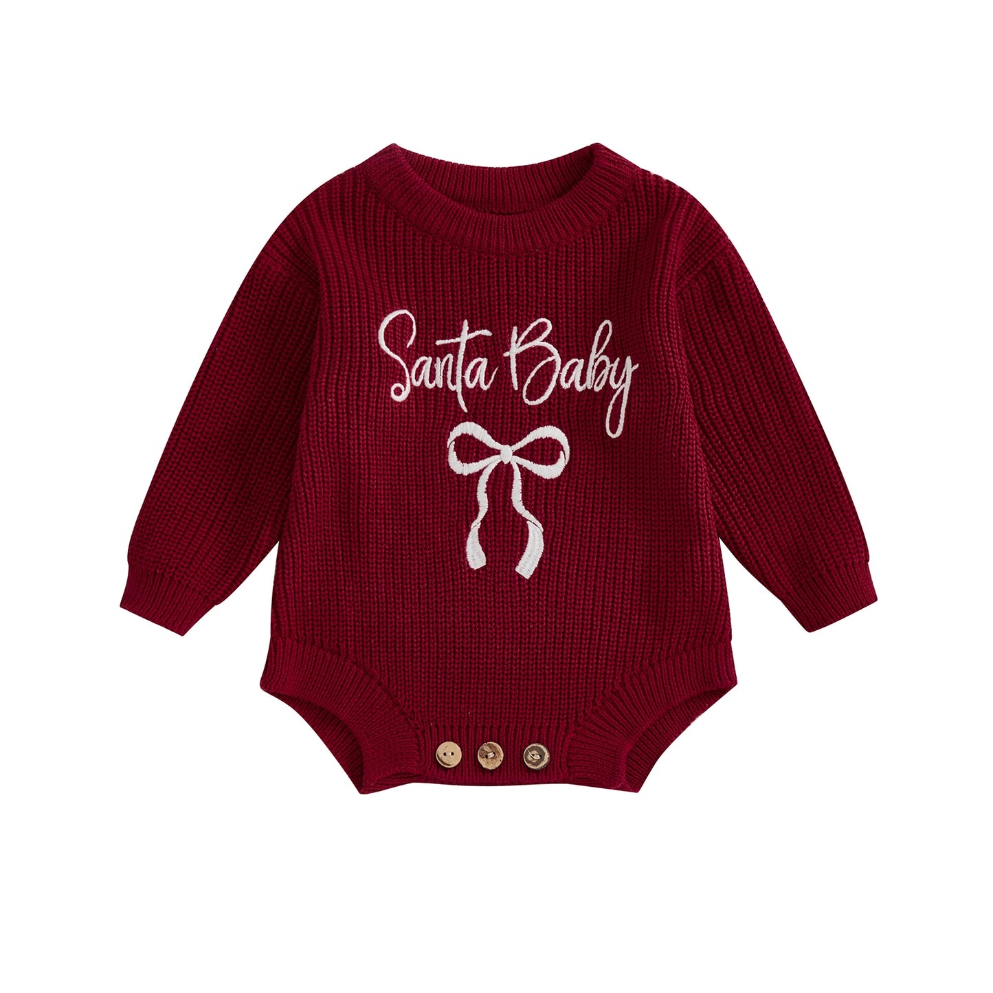 Santa Baby Girls Ribbed Knit Romper