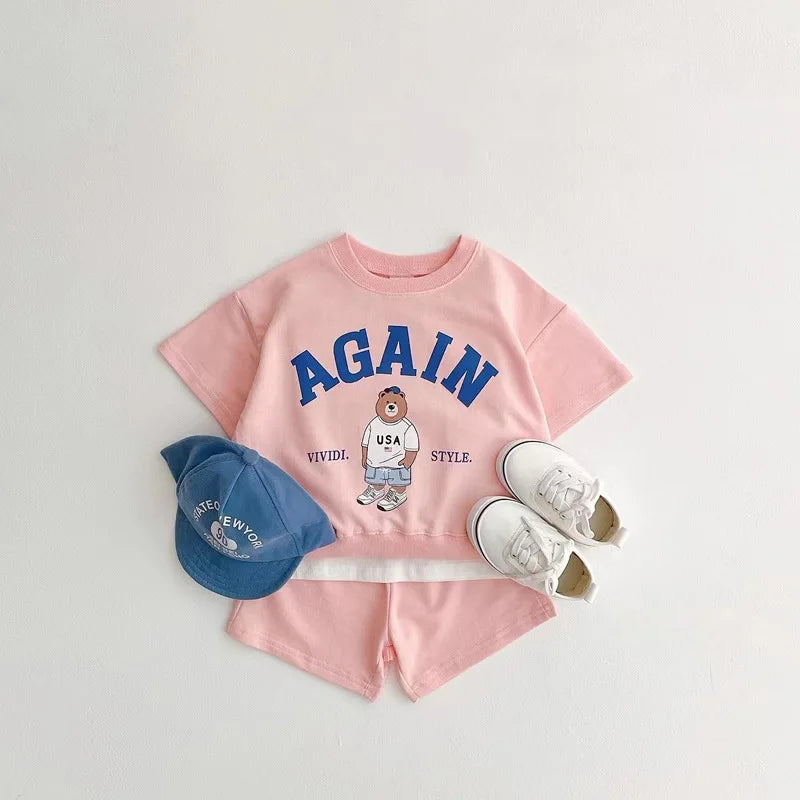Cotton Bear T-shirt and Shorts Set - Peachy Bloomers