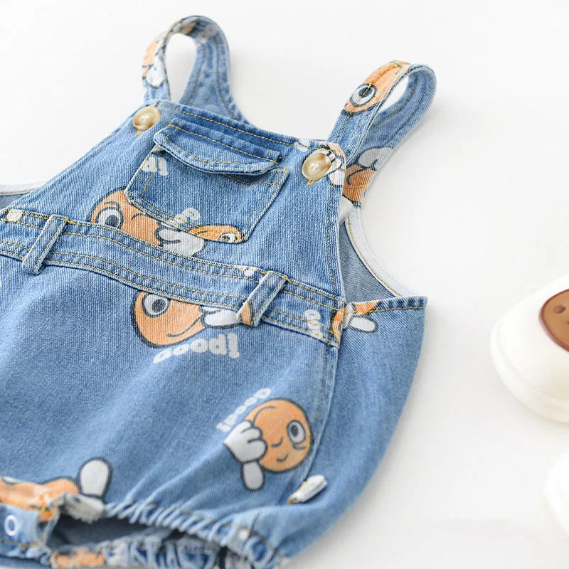 Smiley Denim Onesie and Hat Set