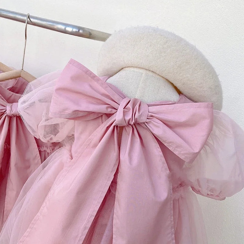 Girl Princess Pink Big Bow Tulle Dress