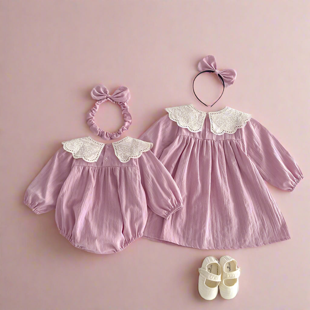 Sisters Matching Pink Outfit Dress & Romper