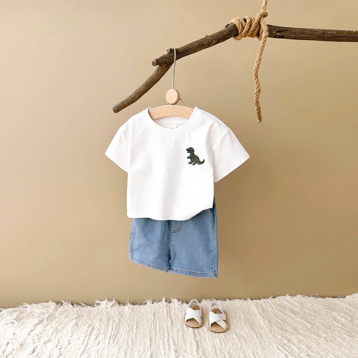 Boys Dinosaur T-Shirt and Denim Shorts