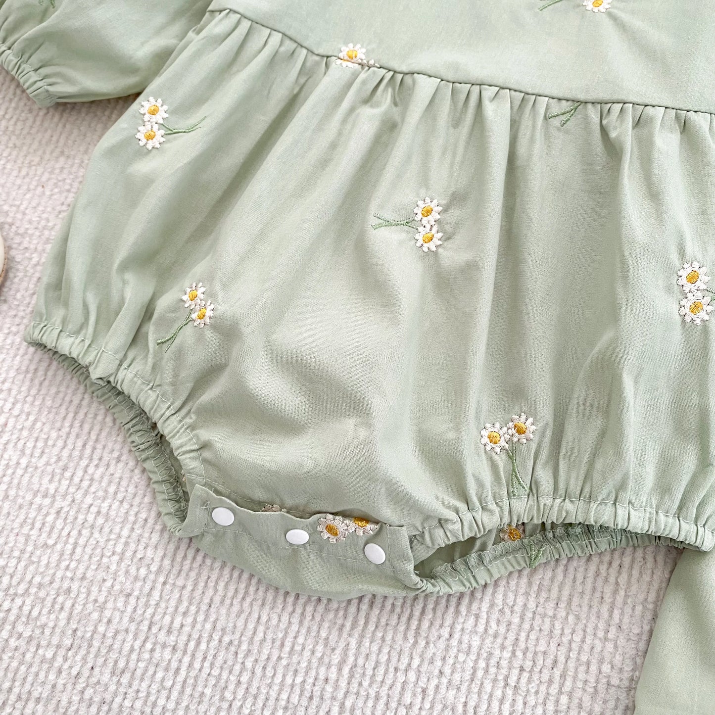 Daisy Gardenia Sage Cotton Baby Romper