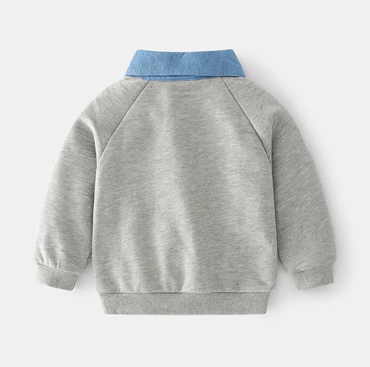Denim Collar Gray Sweatshirt