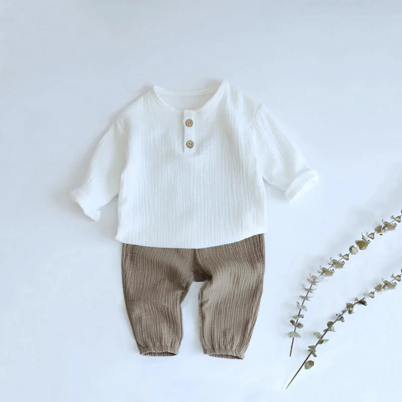 Organic baby boy muslin set, outlets Cotton toddler autumn outfit