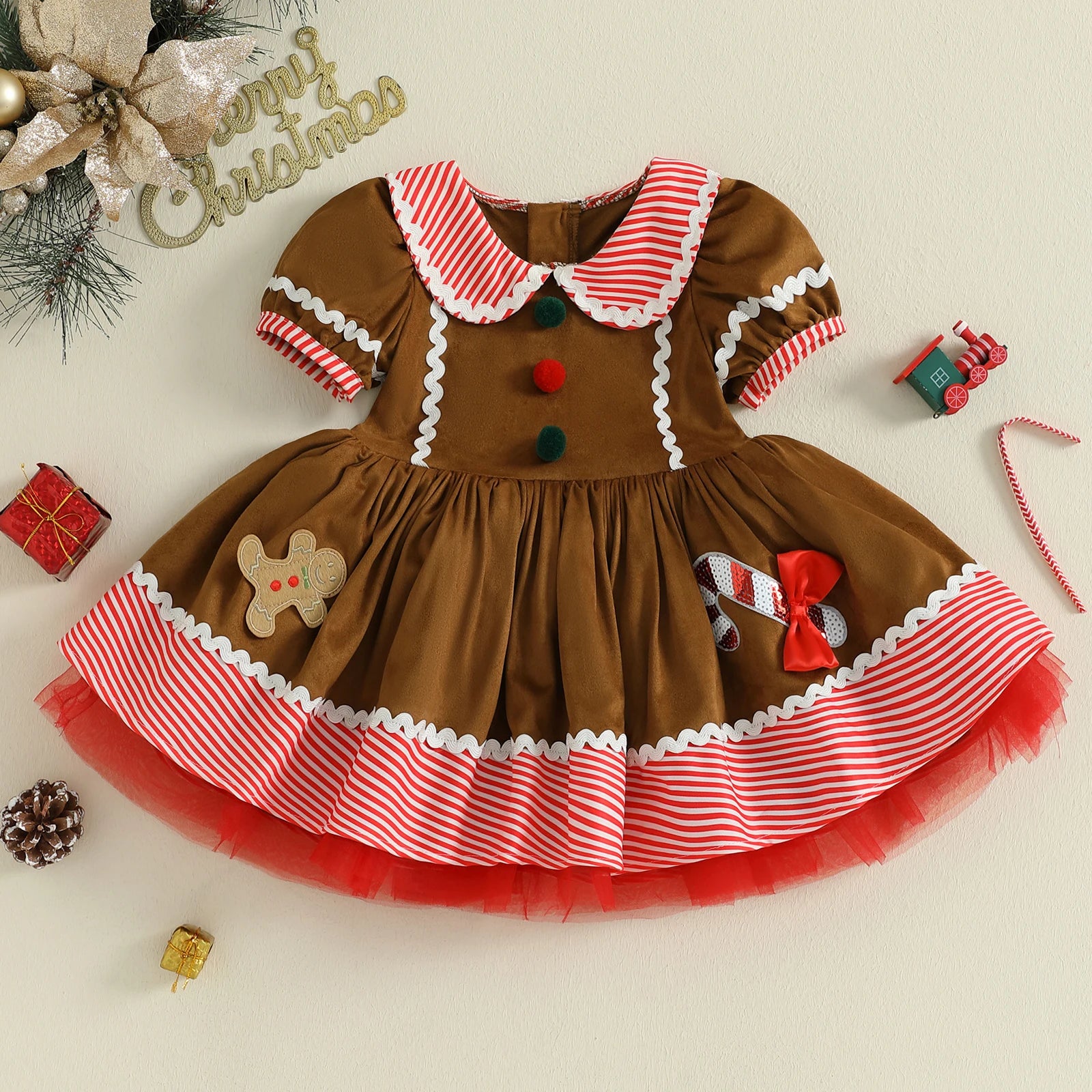 Girls Christmas Gingerbread Dress – Peachy Bloomers