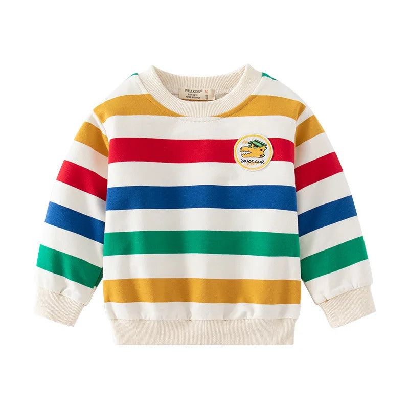 Dinosaur Colorful Stripe Cotton Sweater