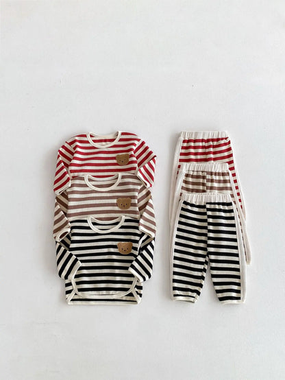 Toddler Bear Waffle Stripe Cotton Sweats Set