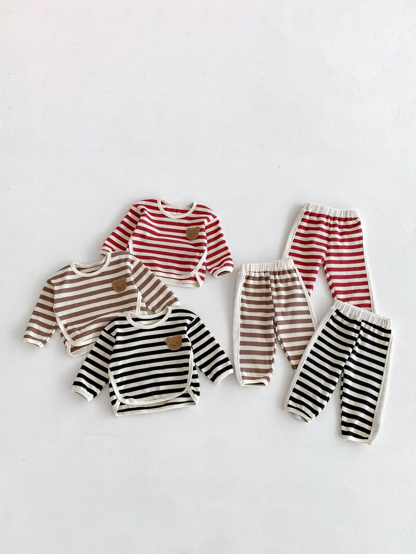 Toddler Bear Waffle Stripe Cotton Sweats Set