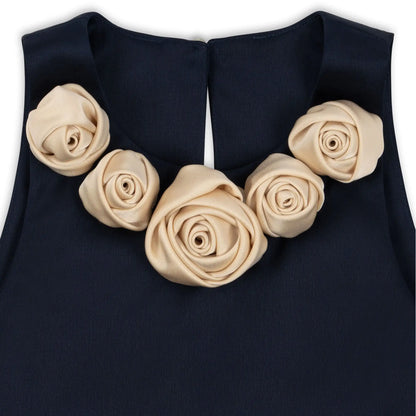 Girls Navy Rose Dress