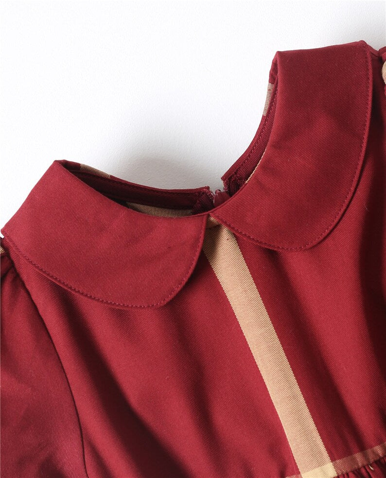 London Plaid Organic Cotton Dress in Maroon