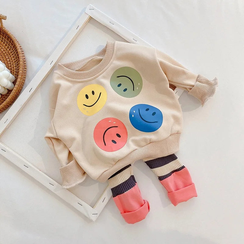 Baby Smile Sweatshirt and Stripe Leggings Set