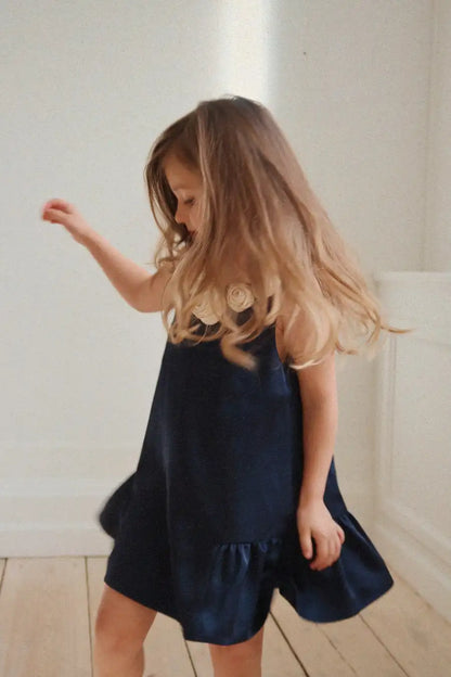 Girls Navy Rose Dress