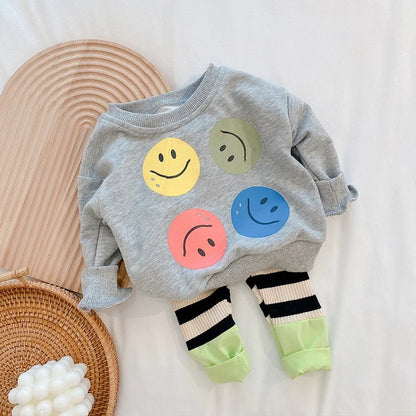 Baby Smile Sweatshirt and Stripe Leggings Set