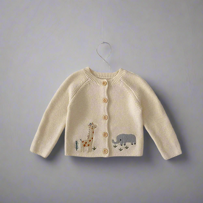 Animal Embroidered Cotton Baby Knit Jacket