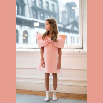 Elegant Big Bow Girls Dress - Peachy Bloomers