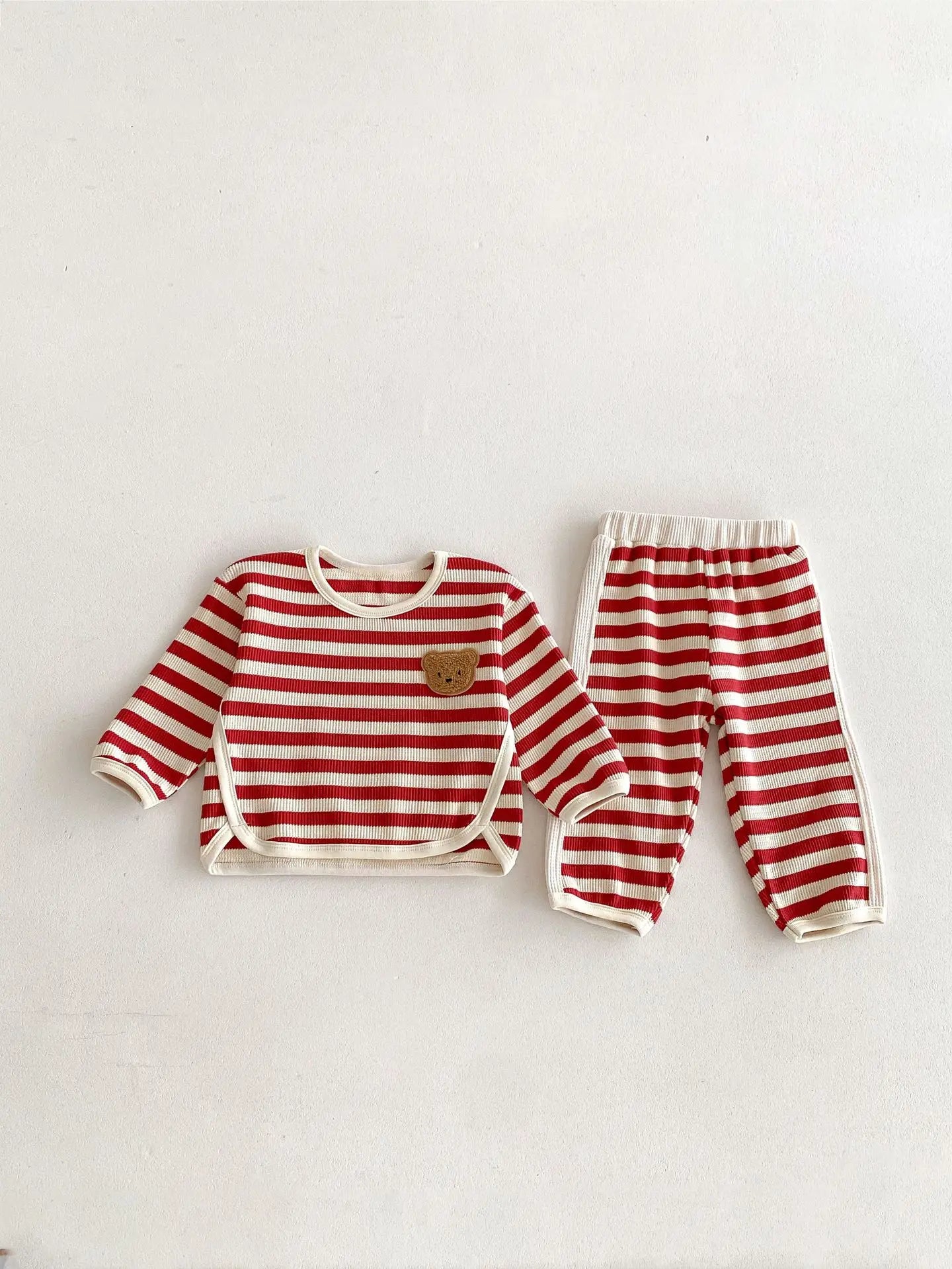 Toddler Bear Waffle Stripe Cotton Sweats Set