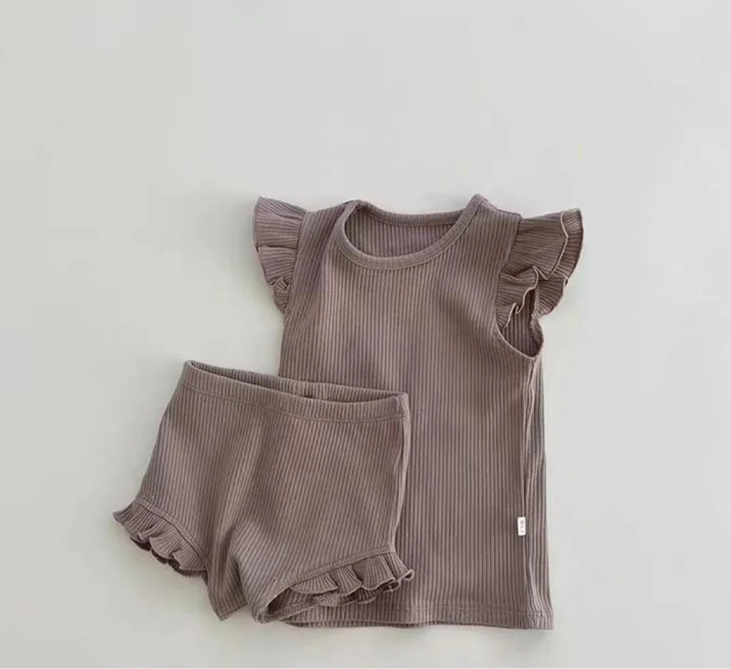 Ruffle Sleeve Cotton Baby Girl Set – 100% Cotton Summer Outfit