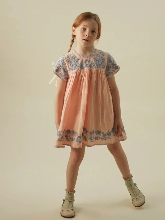Girls Ivory Embroidered Floral Dress - Peachy Bloomers