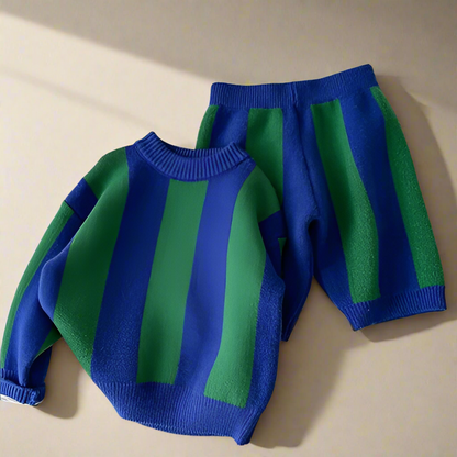 Bold Stripe Knit Outfit – Unisex Toddler & Kids Sweater Set – Soft Cotton Knitwear