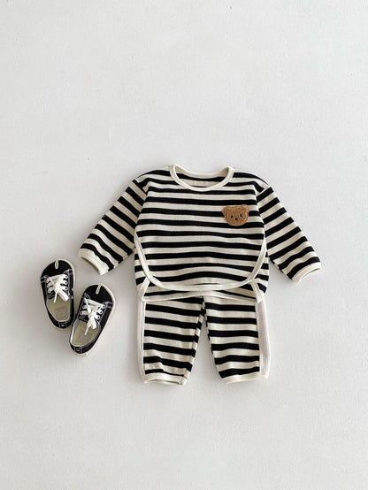 Toddler Bear Waffle Stripe Cotton Sweats Set