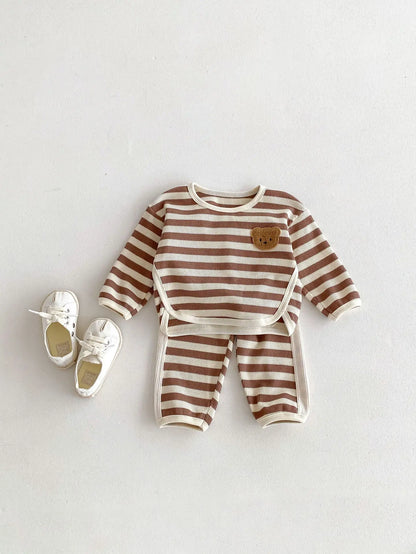 Toddler Bear Waffle Stripe Cotton Sweats Set