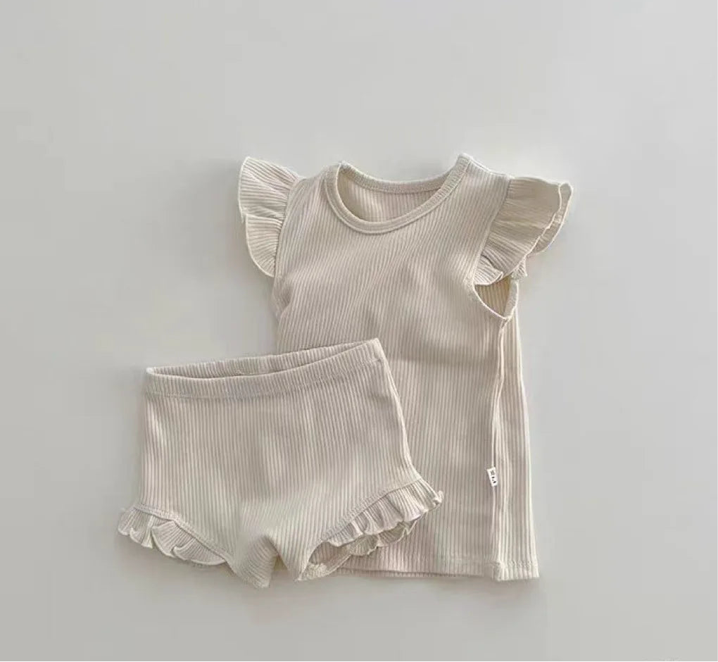 Ruffle Sleeve Cotton Baby Girl Set – 100% Cotton Summer Outfit