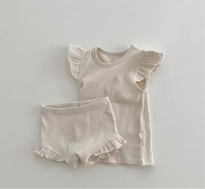 Ruffle Sleeve Cotton Baby Girl Set – 100% Cotton Summer Outfit