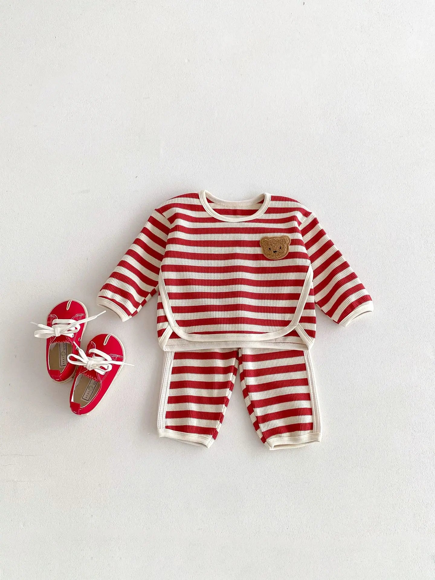 Toddler Bear Waffle Stripe Cotton Sweats Set