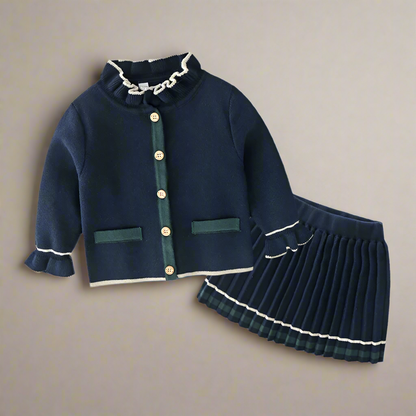 Classic Girls Navy Cardigan and Pleated Skirt Set