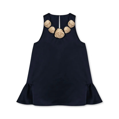 Girls Navy Rose Dress