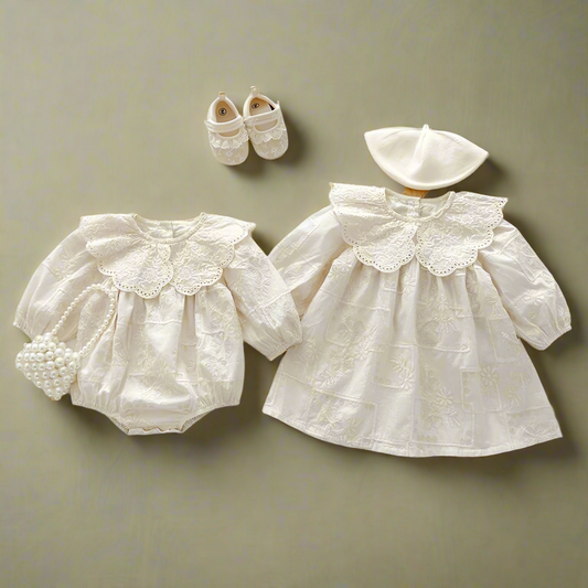 Sisters Matching Lace Jacquard Set – Vintage Elegance