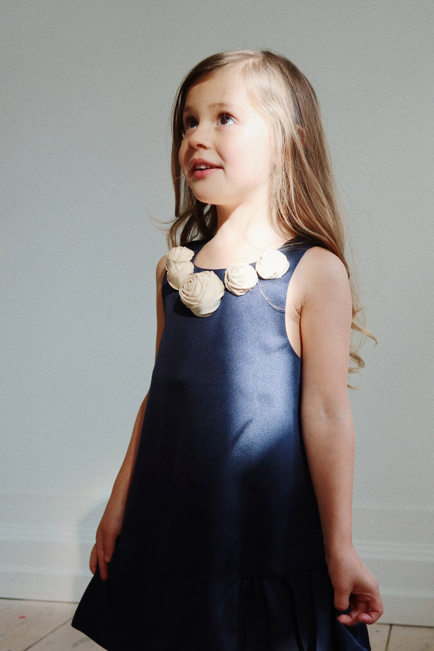 Girls Navy Rose Dress