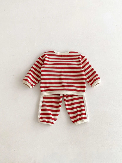 Toddler Bear Waffle Stripe Cotton Sweats Set