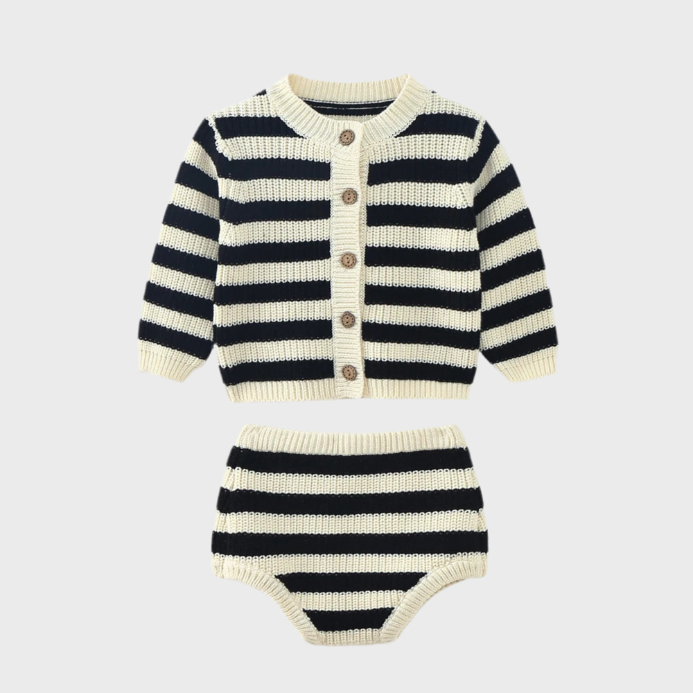Striped Baby Knit Set – 2-Piece Infant Cardigan and Bloomers Outfit