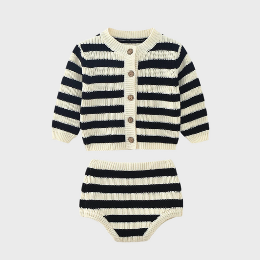 Striped Baby Knit Set – 2-Piece Infant Cardigan and Bloomers Outfit