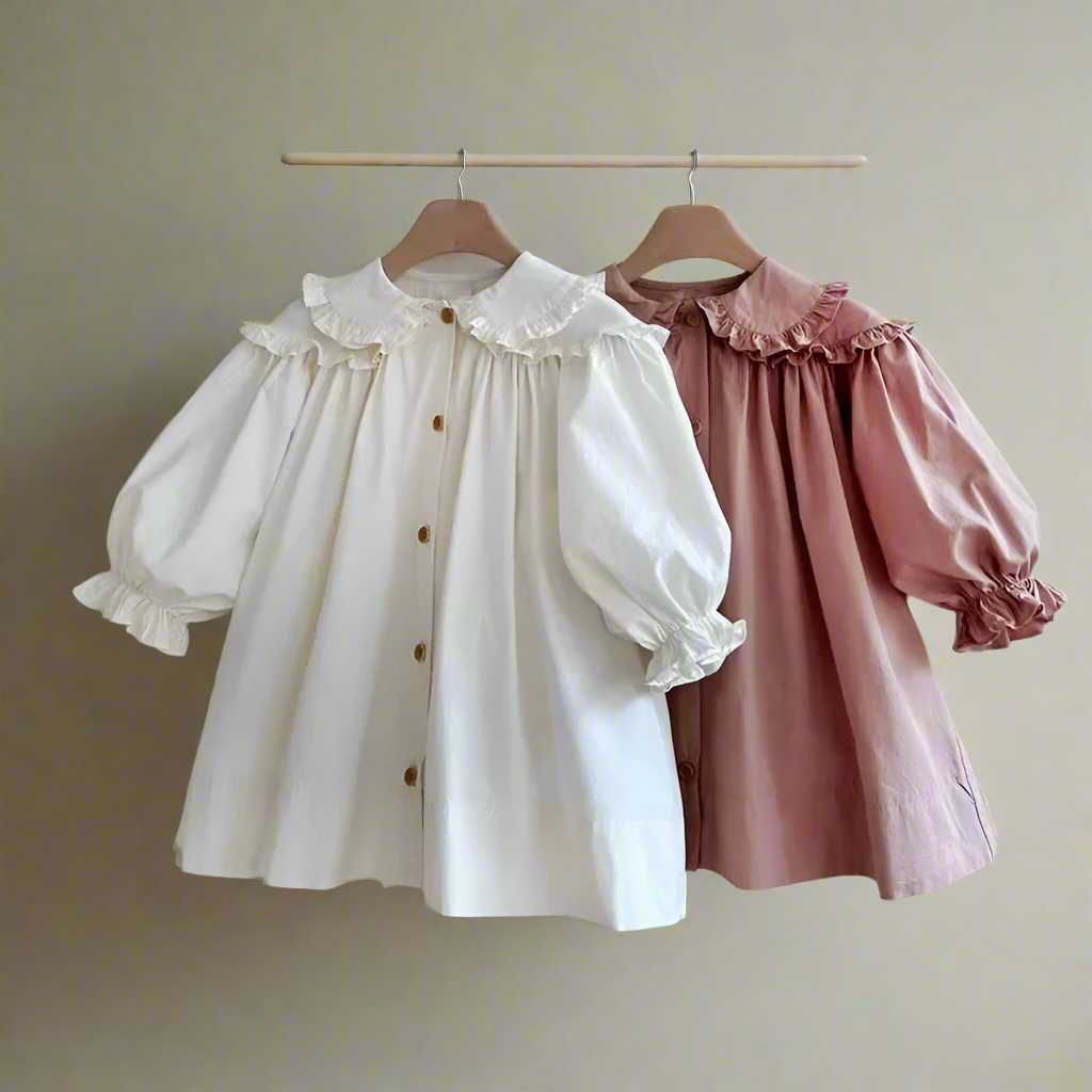 Girls Vintage Ruffle Collar Cotton Dress