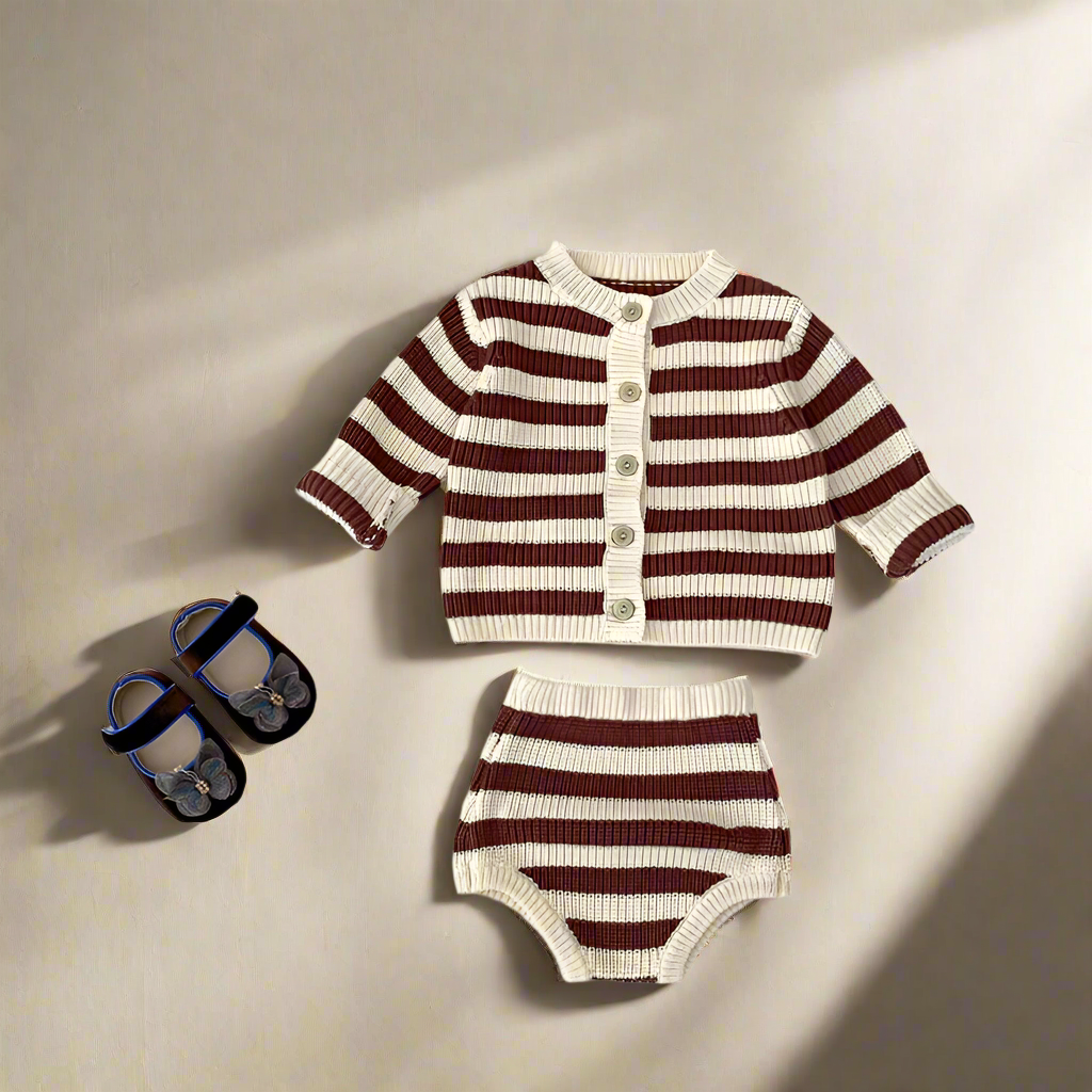 Cozy Striped Baby Knit Set – 2 Piece Sweater and Bloomers Outfit