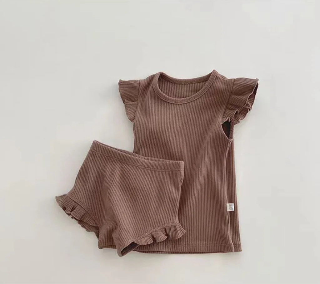 Ruffle Sleeve Cotton Baby Girl Set – 100% Cotton Summer Outfit