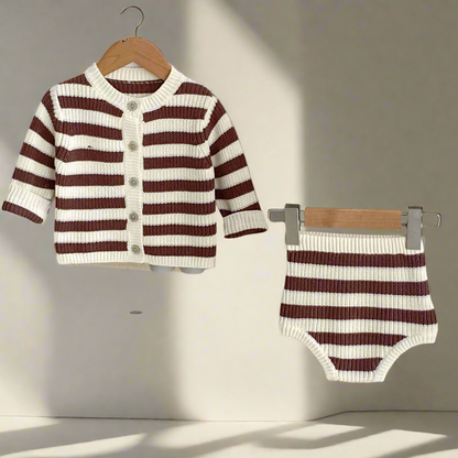 Cozy Striped Baby Knit Set – 2 Piece Sweater and Bloomers Outfit