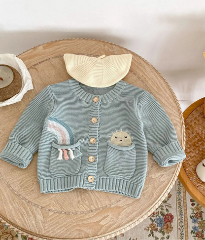 Rainbow Embroidery Cotton Baby Knit Cardigan