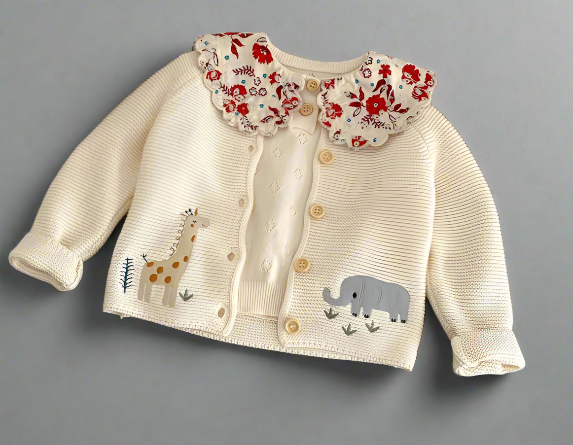 Animal Embroidered Cotton Baby Knit Jacket