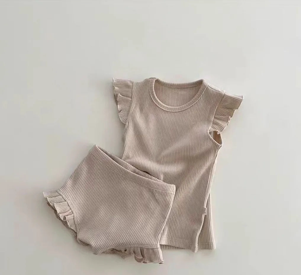 Ruffle Sleeve Cotton Baby Girl Set – 100% Cotton Summer Outfit