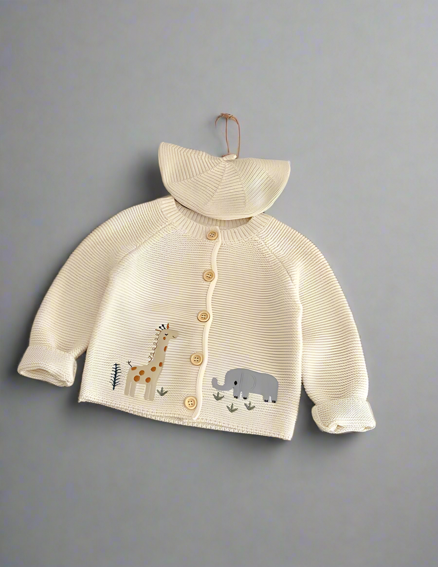 Animal Embroidered Cotton Baby Knit Jacket